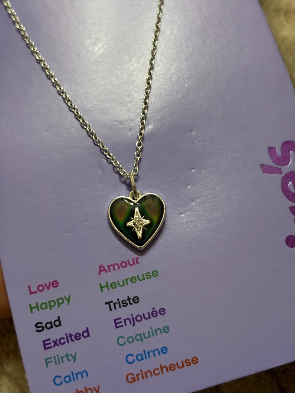 NWT-Claire's Mood color changing Silver Heart Pendant Necklace with Star Accent